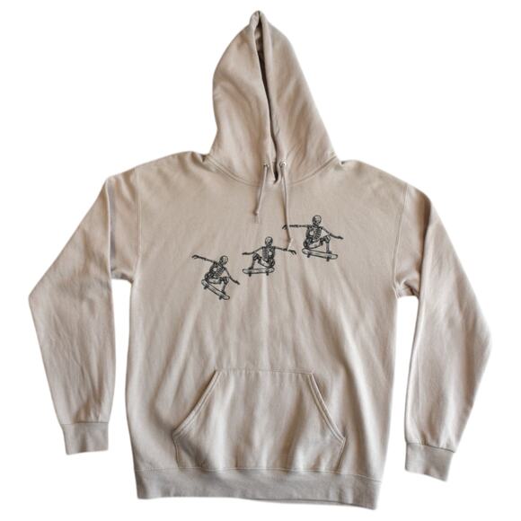 Bowery Skeletons Skating Cream Beige Cotton Blend Hoodie Size Medium - Picture 1 of 6